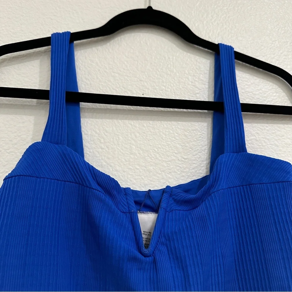 L* Space Bright Blue One- Piece Swimsuit with Ribbed Texture V Notched Detail - Picture 5 of 7